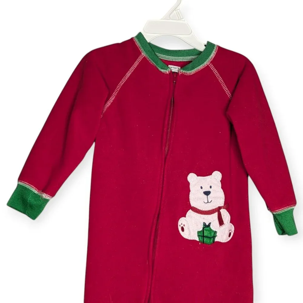 Carter's Christmas/Holiday Fleece Footed Pajamas w/Polar Bear Accent Size 3T